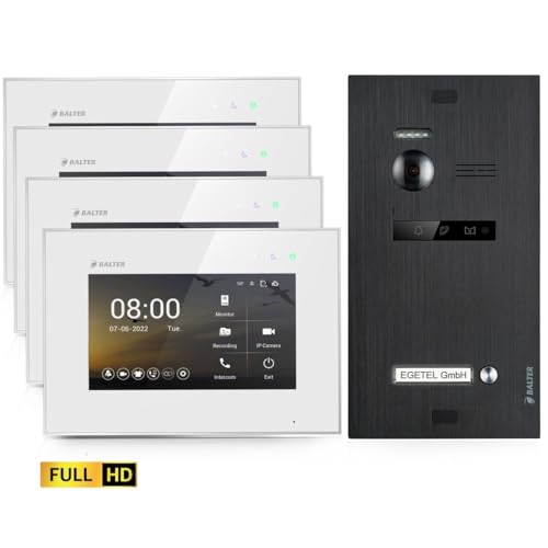 BALTER EVO HD Video Türsprechanlage Black für 1 Familienhaus Kit, 4x Monitor 7"