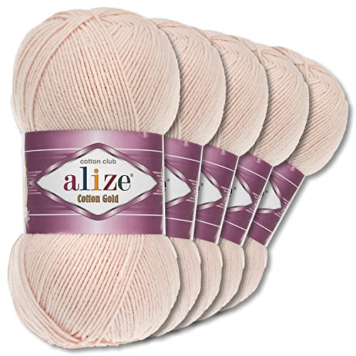 Alize 5 x 100 g Cotton Gold Premium Wolle| 39 Farben Sommerwolle Garn Stricken Amigurumi (382 | Cremebeige)