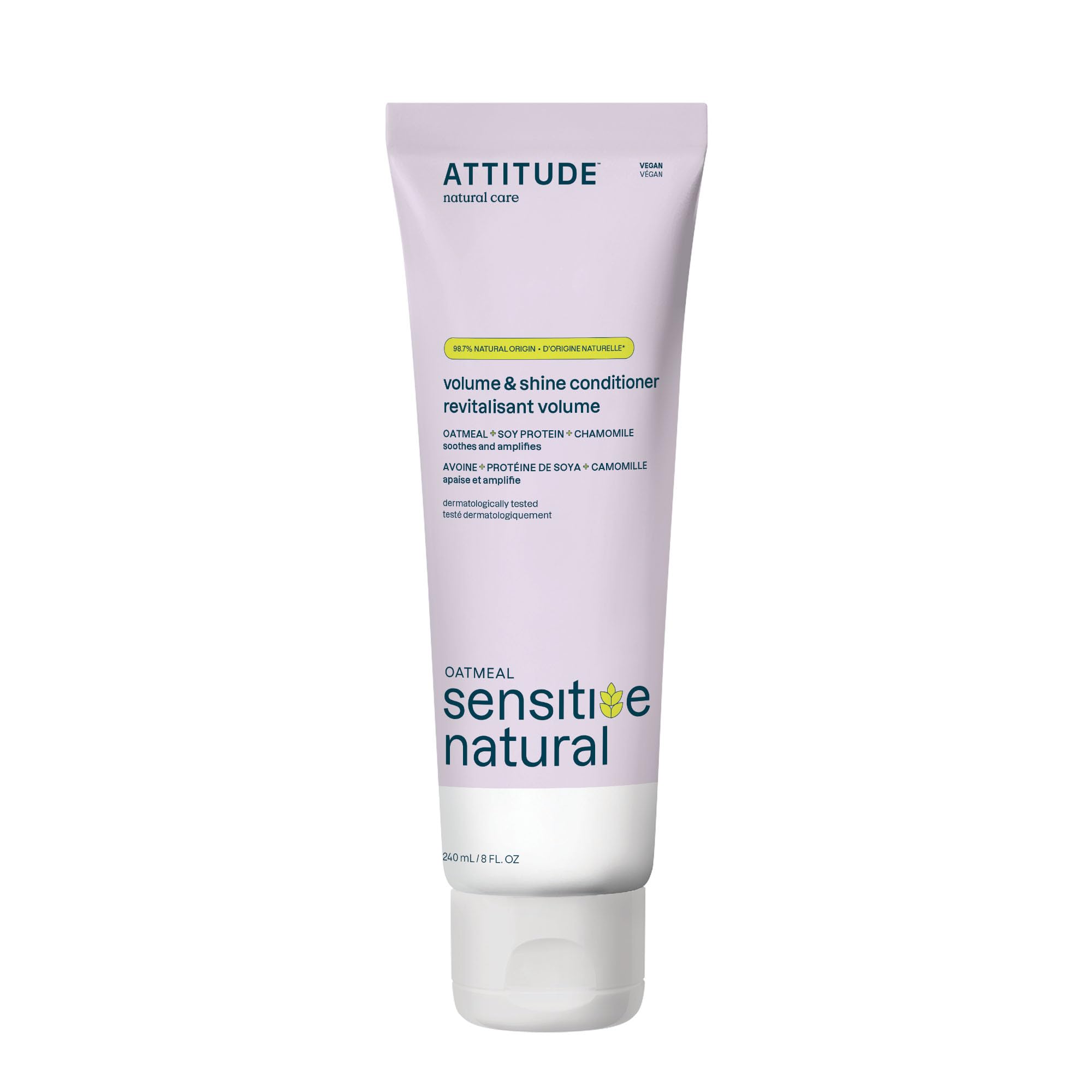 ATTITUDE Soothing & Volumizing Conditioner for Sensitive Skin, Hypoallergenic, Enriched with Oatmeal, Chamomile, 240 mL
