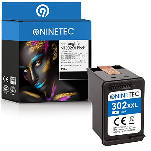 NINETEC EcoLonglife 1 Druckerpatrone kompatibel mit HP 302 XL 302XL Black wiederaufbereitet für Envy 4525 4520 4522 4523 4524 Officejet 3830 3831 3833 Deskjet 3630 3636 3638 1110