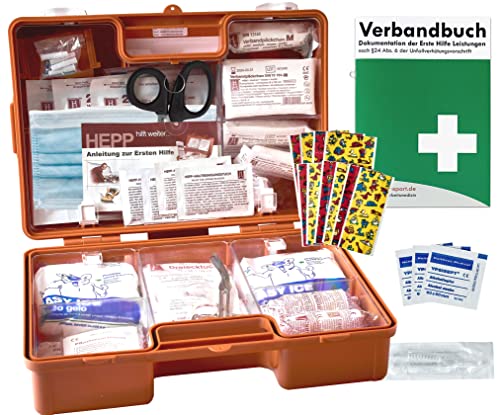 Erste-Hilfe-Koffer KITA DIN 13157 für Betriebe inkl. kindgerechter Pflaster + Verbandbuch K15
