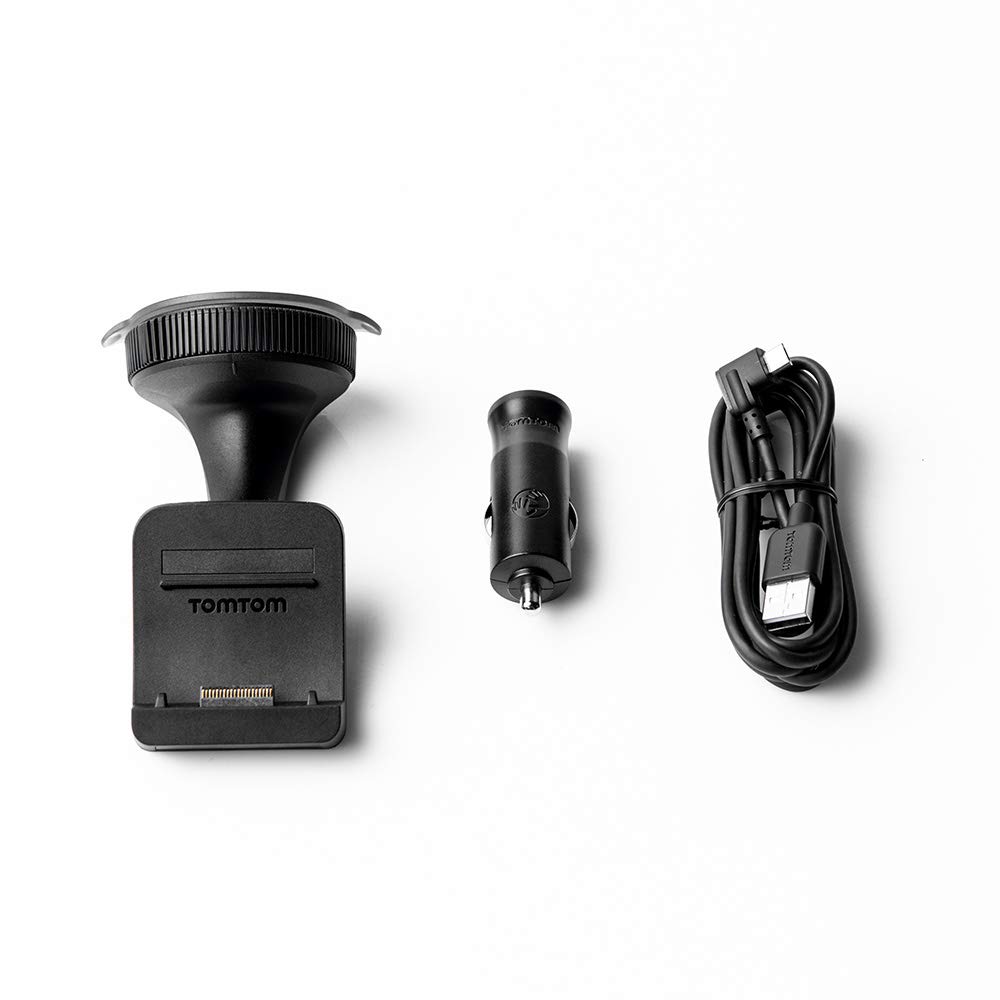 TomTom Click & Go Halterung für die Windschutzscheibe inklusive USB-Autoladegerät und Kabel für alte TomTom GO und Trucker Modelle (siehe Kompatibilitätsliste unten)