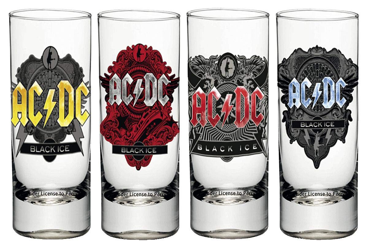 AC/DC Black Ice Schnapsgläser 4er-Set - 4-teilig, transparent, Bedruckt, Glas, in Geschenkverpackung.