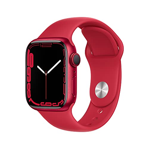 Apple Watch Series 7 (GPS, 41mm) — Rotes Aluminiumgehäuse mit rotem Sportband (Generalüberholt)