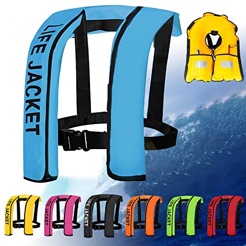 Verstellbare Aufblasbare Schwimmweste Für Erwachsene, Damen/Herren Schwimmhilfen Bequeme Schwimmweste Für Motorboot Bootfahren Kajakfahren Angeln Surfen Wassersport,One Size,Blue