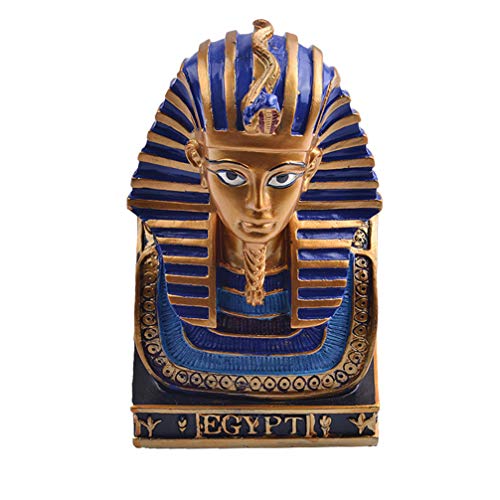 VOSAREA Tutanchamun Figur Alte Ägyptische Pharao Skulptur kleine Kopf Büste Harz Statue Tisch Handwerk Dekoration Touristische Andenken (Blau)