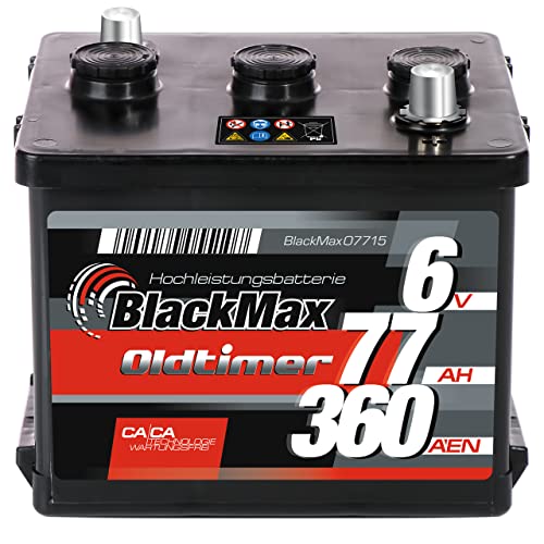 BlackMax07715 6V 77Ah 360A/EN gefüllt Oldtimer Batterie Starterbatterie PKW