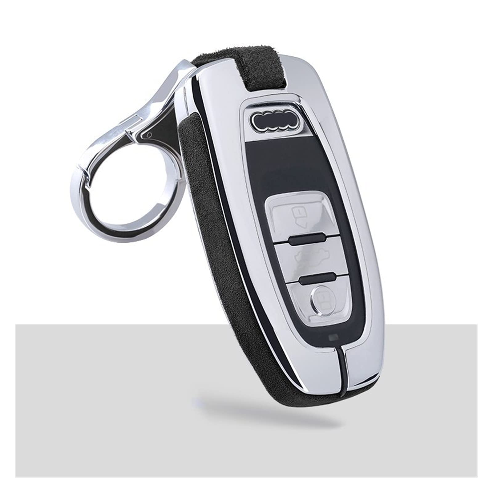 Autoschlüssel Schlüssel Hülle Schlüsselanhänger Tragbare Kfz-Key-Hülle-Taschen-Legierung Und Leder Mit Keychain Für Audi A4 A5 A6 A7 Q5 Q2 Schlüssel Hülle (Farbe : Schwarz)