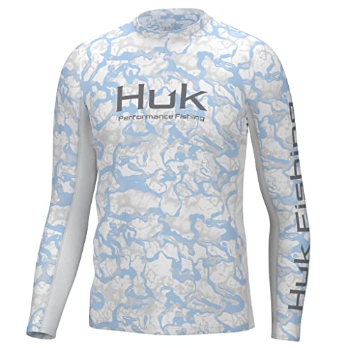 HUK Herren Icon X Pattern Langarmshirt Performance Fishing Shirt Hemd, Inside Reef – Kristallblau, Large