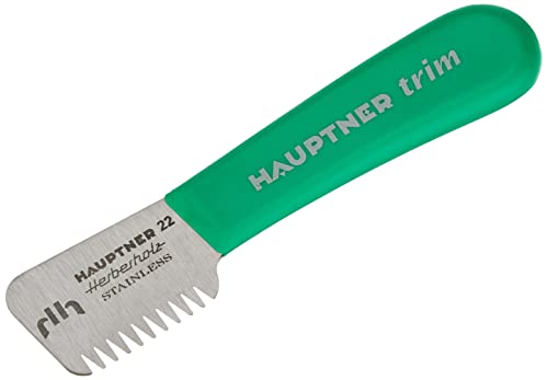 Hauptner 68530000 Trimmmesser "Hauptner trim" rechts 13 cm, extra grobzahnig, zum großflächigen Abtrimmen von Deckhaar, grün