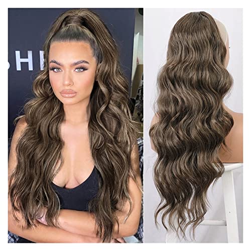 Braid Extensions Synthetische lange gewellte Pferdeschwanz-Verlängerungen for schwarze Frauen Omber Blond Aschbraun Kordelzug-Pferdeschwanz-Clip im Haarteil Haarverlängerung Zopf (Color : Dark grey)