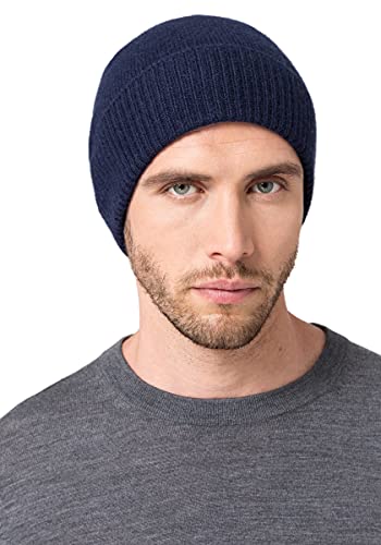 Style & Republic Sport Beanie, Blaue Mütze aus 100% Kaschmir, Unisize mit 44 cm Bundumfang und 6,5 cm Umschlag, Herren, Marine,
