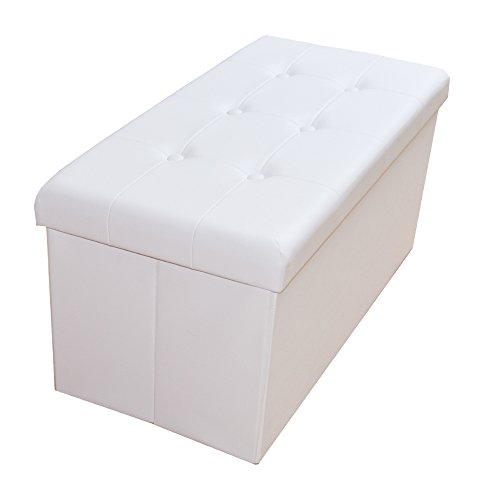 Style home Sitzbank Sitzhocker mit Stauraum, Faltbare Sitztruhe Fußbank Aufbewahrungsbox Polsterbank, belastbar bis 300kg, Kunstleder, 76 * 38 * 38 cm (Weiß)