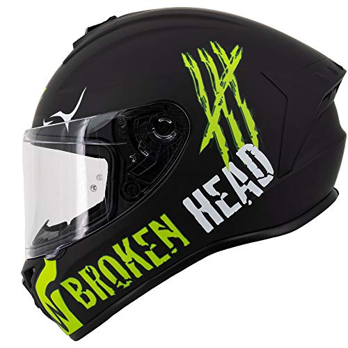 Broken Head Adrenalin Therapy VX2 - Motorrad-Helm Mit Sonnenblende - Matt-Schwarz & Grün - Größe M (56-57 cm)