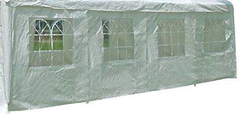 DEGAMO Seitenplane für Zelt 8x4 Meter, PVC Weiss mit Fenstern