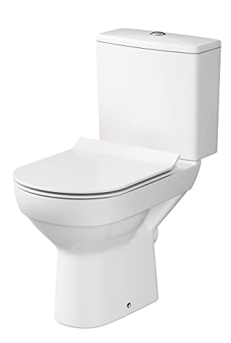 CERSANIT Stand WC mit Spülkasten Komplett | Toiletten mit Toilettensitz aus Duroplast mit Absenkautomatik | Kloschüssel mit Waagerecht Ablauf - 36,5 cm Breite | Stand WC aus Keramik | Farbe: Weiß
