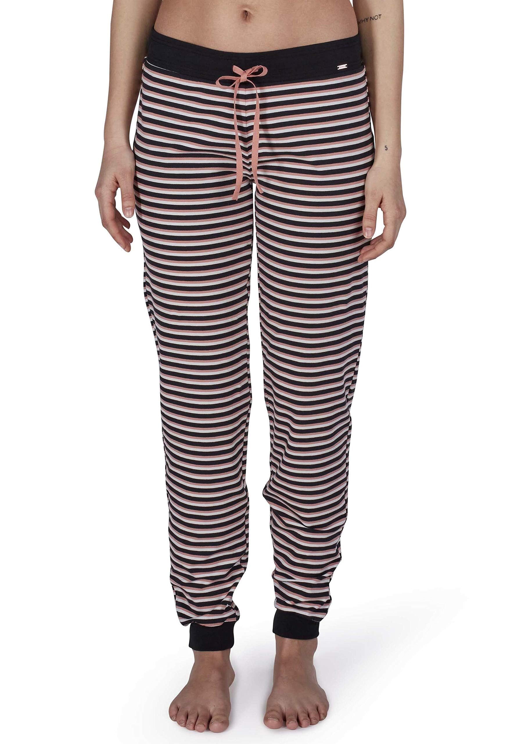 Skiny Damen Sleep & Dream Hose lang Schlafanzughose, rose black stripe, 36