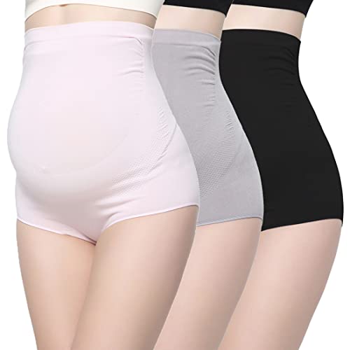 MANCI Damen Ultra High Waist Schwangerschafts-Slip Bambusfaser Umstandskleidung Unterwäsche für Schwangerschaft (Schwarz+Grau+Rosa, M)