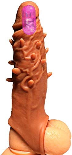 YiQin RWSX Silikon Penisverlängerung mit Hodenringen Penisvergrößerung mit Vibration Stimulieren Sie die Klitoris Kondom Penishülle Condom Extender