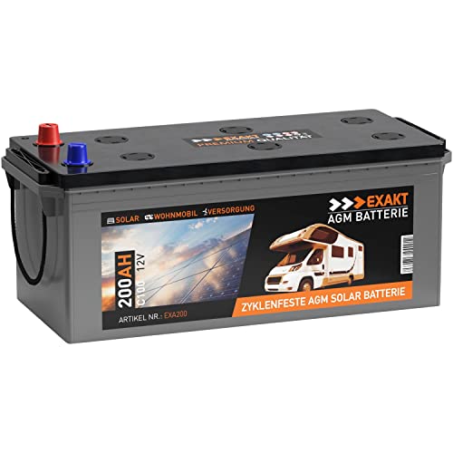 EXAKT AGM Batterie 200Ah 12V C100 statt 180Ah 170Ah Solarbatterie Wohnmobil Batterie Solar Boot Camping Versorgung Verbraucherbatterie