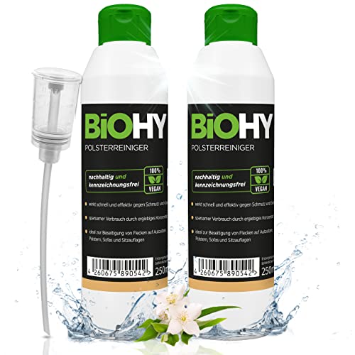BiOHY Spezial Polsterreiniger (2x250ml Flasche) + Dosierer | Ideal für Autositze, Sofas, Matratzen etc. | Ebenfalls für Waschsauger geeignet