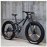 AMITD Mountainbike MTB, 26 Zoll Fette Reifen Fahrrad, Fahrrad mit Scheibenbremsen, Rahmen aus Kohlenstoffstahl, MTB Fahrrad für Herren und Damen,21 Speed,Green 3 Spoke