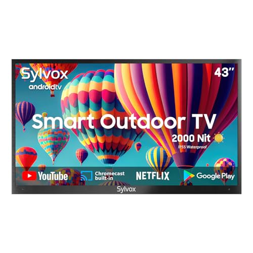SYLVOX 43zoll Outdoor TV,4K HDR Smart TV mit Sprachfernbedienung,2000nits Dolby Atmos IP55 Wasserdicht,Chromecast,DVB-T2/S2 Unterstützung Bluetooth&Wi-Fi, Pool pro Serie