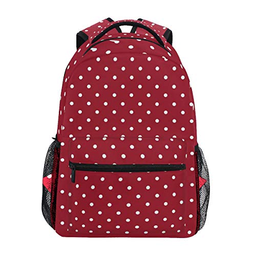 LUNLUMO Weiße Punkte rotes Hintergrundmuster Reise Daypack Casual Rucksack Schultasche für Herren/Damen