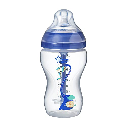 Tommee Tippee Babyflasche Advanced Anti-Kolik, Superweicher Sauger, 3+ Monate, 340ml, Blau mit Dekorationen