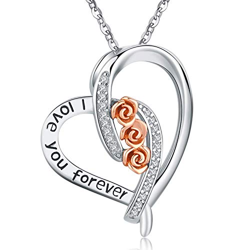 Herz Halskette für Frauen Mädchen, Silber Anhänger, Charm Schmuck"I Love You Forever"