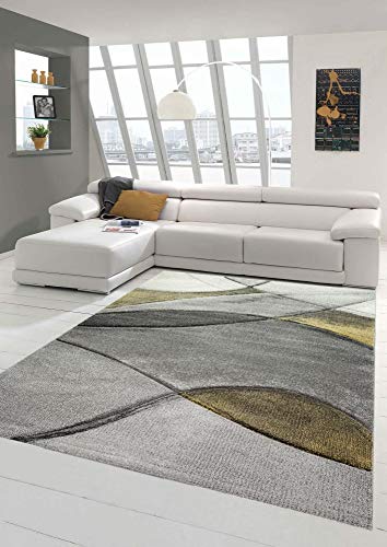 Teppich modern Teppich Wohnzimmer abstrakt in gelb grau Pastell Größe 160x230 cm