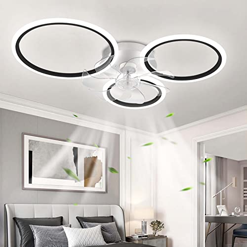 YUNZI Modern Deckenventilator mit Beleuchtung, LED 72W Dimmbar Ventilator Deckenleuchte, Deckenventilator Lampe für Wohnbereich Schlafzimmer Küche, 6 Geschwindigkeiten, Schwarz 78cm