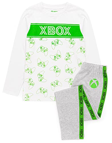 Xbox Pyjamas Mädchen Kinder Weiß Grau Langarm T-Shirt & Leggings PJS 10-11 Jahre