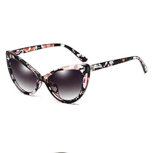 NIUASH Sonnenbrille polarisiert Blumenmuster Cat Eye Sonnenbrille Frauen Fashion Shades Vintage Sonnenbrille UV400 Schwarz Clear Lens-C