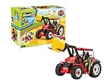 Revell 00815 Junior Kit-Traktor mit Frontlader und Spielfigur 4 der Bausatz mit dem Schraubsystem für Kinder ab 4 Jahre, Bauen-Schrauben-Spielen, mit tollen Funktionen, rot, Länge ca. 28 cm