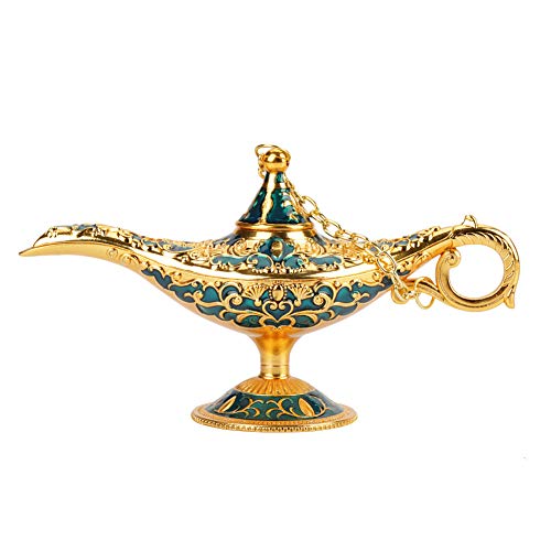 Hakeeta Aladdin Wunderlampe, Weihrauchbehälter, Retro Klassische Legend magische Aladdin-Lampe aus Zinklegierung mit exquisiten Schnitzerei, Hoher Sammlerwert.6 Farbe erhältlich(Gold + Blau)