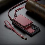 2-in-1-Damen-Brieftaschen-Handyhülle für Samsung Galaxy S23 S22 S21 Plus Ultra, Leder, Dual-Riemen-Kickstand-Rückseite, rot, für S23 Ultra