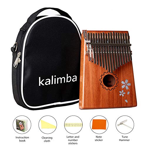 Jian YA NA 17 Schlüssel Kalimba Mbira Pocket Daumen-Klavier Massivholz mit Etui Musikinstrument Geschenk für Musikliebhaber Anfänger Studenten Cherry Blossoms