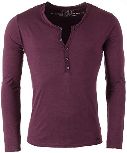 Key Largo Herren Uni Henley Longsleeve Ginger Button Langarm T-Shirt mit Kopfleiste Slim fit MLS00038, Grösse:L, Farbe:Dark red