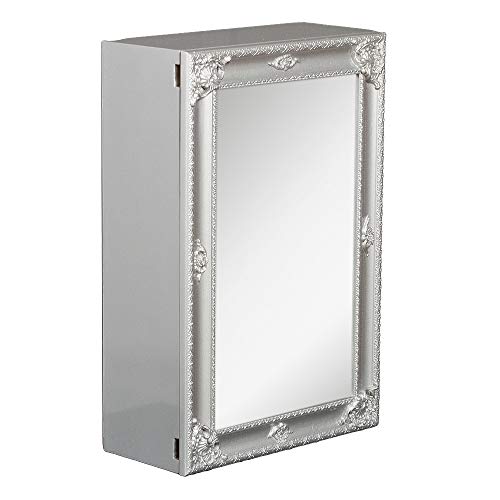 LEBENSwohnART Spiegelschrank MARA Silber Grau ca. 40x60cm Badschrank Spiegel Barock Schiebetür