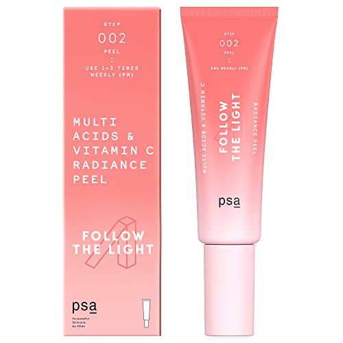 PSA FOLLOW THE LIGHT Multi-Acids & Vitamin C Radiance Peel: Weekly Rinse-Off Facial Peel with 10% Glycolic & Lactic Acid, 5% Ethylated L-Ascorbic Acid. 50 ml/ 1.7oz