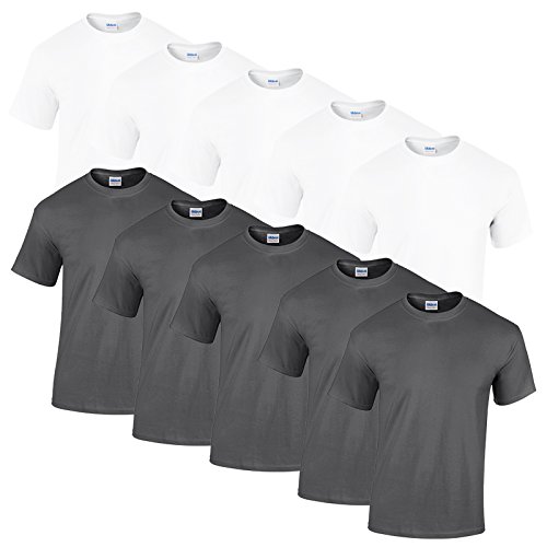 Gildan 10 T Shirts Heavy Cotton M L XL XXL Diverse Farben auswählbar (L, 5Weiss/5Anthrazit)