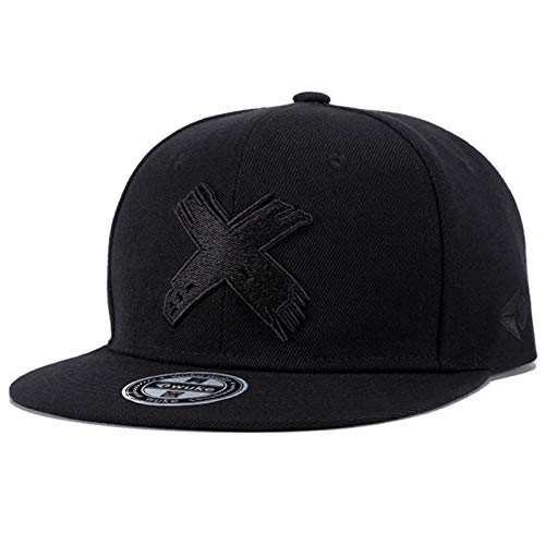 Sporty Snapback Cap Cross Hip Hop Street Baseball Flat Brim Mütze Kappe Basecap (schwarz)