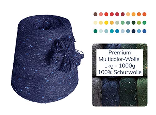 Moschen-Bayern Strickwolle 1 kg 1000g Schurwolle Schafwolle Multicolor Farbverlauf Dicke Wolle zum Stricken günstig kaufen Handstrick Häkelwolle Häkeln Garn Nadel 3 3,5 4 - Blau Marine
