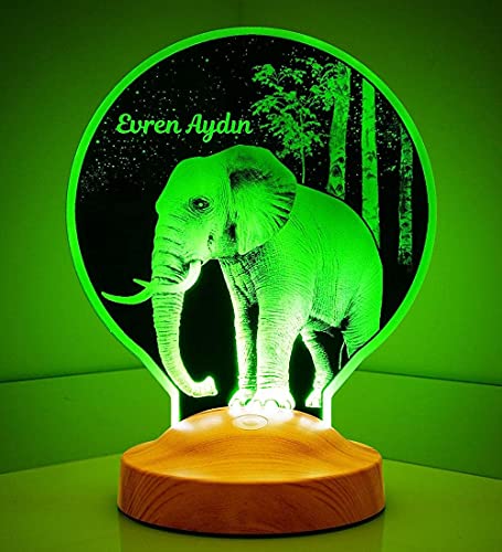 Geschenkelampe Personalisierte 3D Lampe mit Gravur oder UV Druck als Geburtstagsgeschenk oder Weihnachten für Kinder Junge Mädchen (Elefant)