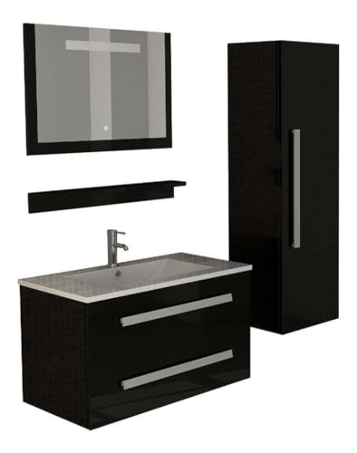 Luxus Badset Waschtischschrank+Waschbecken+LED Spiegel+Schrank schwarz hochglanz inkl. Spedition