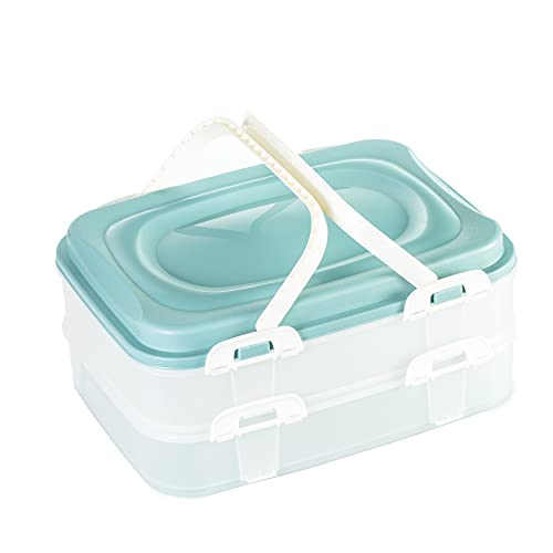 Centi Partybehälter, Kuchenbehälter, Lebensmitteltransportbox XL mit 2 Böden und Klappgriffen Grün