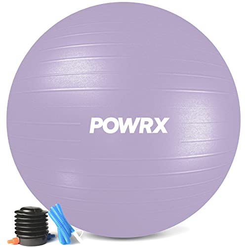 POWRX Gymnastikball (Lavendel Lila, 75 cm) Sitzball Anti-Burst inkl. Pumpe und Workout | Verschiedene Größen 55, 65, 75, 85, 95 cm und Farben