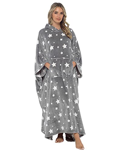 Übergroße, tragbare Kapuzendecke, extra lang, ultraweiches Fleece-Poncho, Hoodie, Grey Star, One size