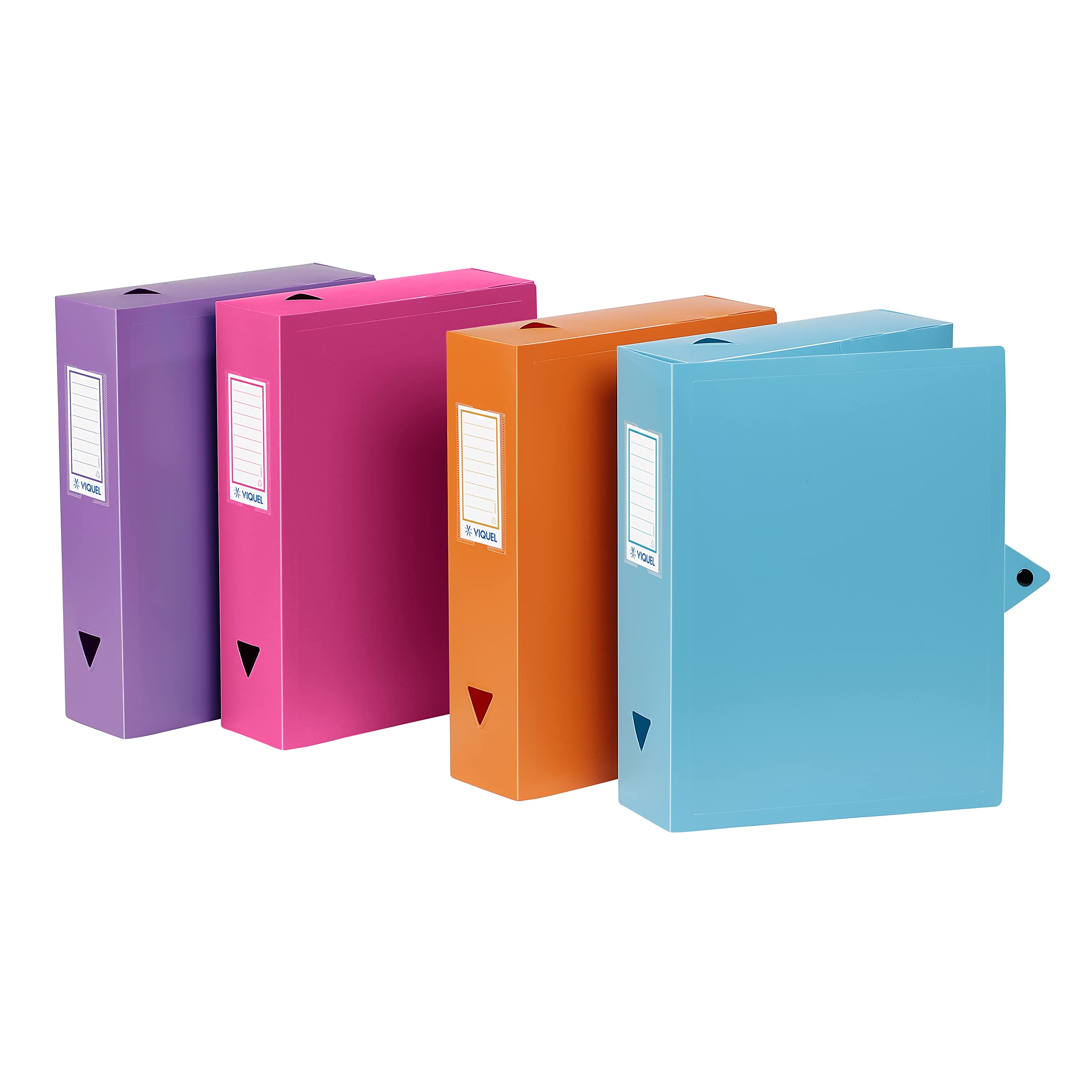 Viquel - 6 Kunststoffboxen - 6 Archivboxen mit Druckknopfverschluss - passende Aufbewahrungsboxen - Rücken 8 cm - Hergestellt in Frankreich